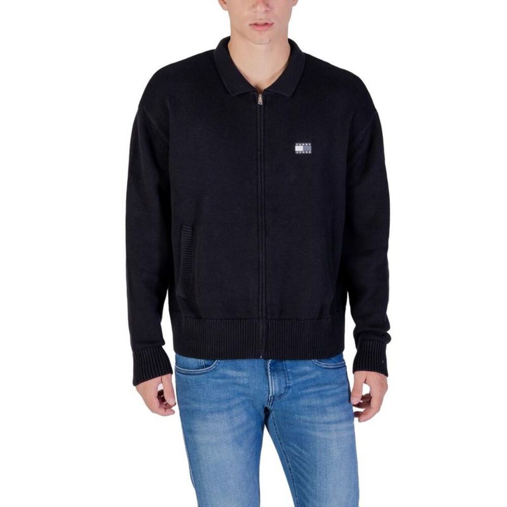 Tommy Hilfiger Jeans Knit Cardigan Zipper Closure Men black Sweaters & Knitwear